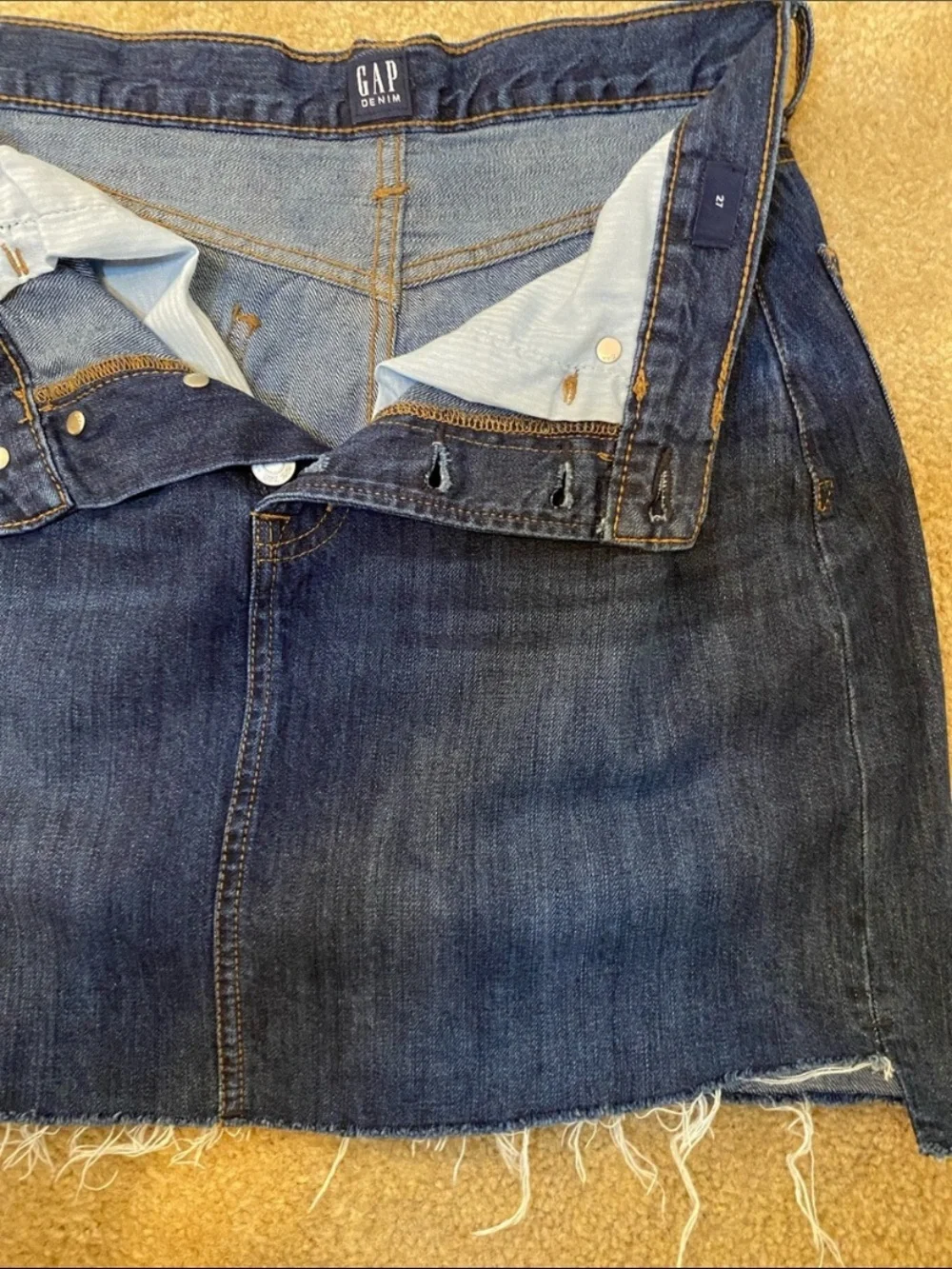 High-Rise Dark Blue Button-Front Denim Skirt